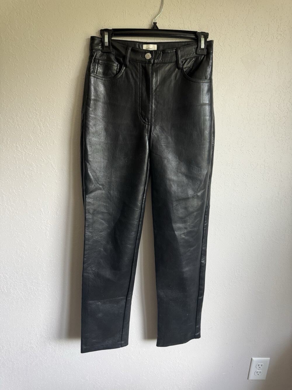 Wilfred Black Faux Patent Leather Straight Leg Pants Womens 2 Grunge Hipster